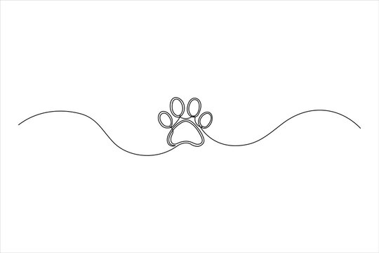 Minimalist one-line art of a bold dog paw silhouette. Features thick, clean, continuous lines for high visibility in pet logos and animal designs.
