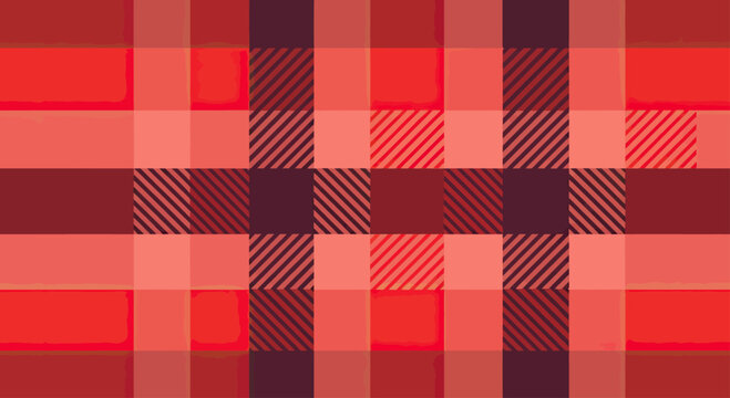 Red and maroon plaid pattern with alternating solid and striped squares
