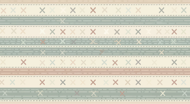 Soft, faded stripes with cross-stitch accents in muted pastels