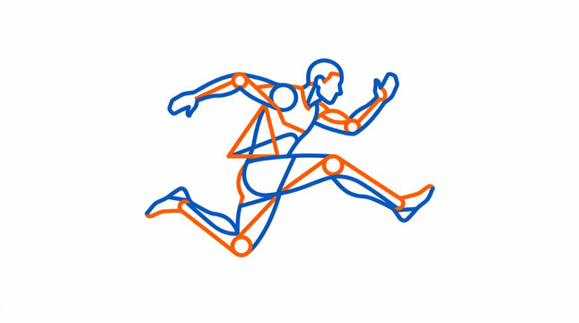 Abstract line art illustration of a running human figure with skeletal joints