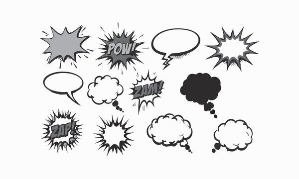 Hand-Drawn Comic Speech Bubbles Set with Halftone Effects