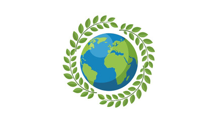 Obraz premium Earth surrounded by green laurel wreath symbolizing global harmony