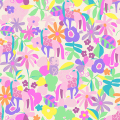 Fototapeta premium Whimsical Unicorns and Flowers in a Playful Pattern for Children's Designs