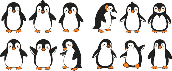 Cute Penguin Cartoon Vector Set with Different Poses and Gestures for Children Illustrations, Mascot Design, Sticker Packs and Playful Animal Graphics © Sanjida