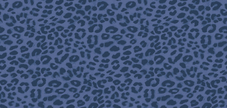 Monochromatic leopard print pattern in deep blue tones for textile design and fashion backgrounds