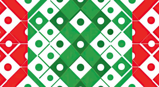 Intersecting diamonds with dots, red and green palette