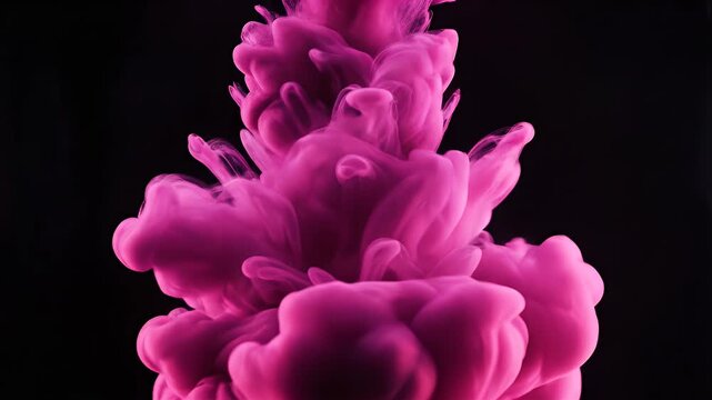 Vibrant Pink Ink Cloud Exploding in Slow Motion Against Black Background.