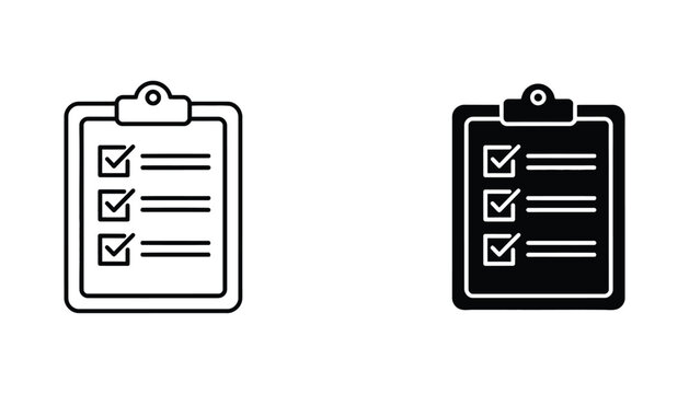Clipboard with checklist icon set showing completed tasks and project management status in vector format