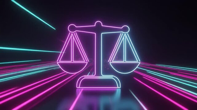 Neon Justice Scale Balance Law Concept Motion Loop