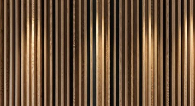 Warm light falling on vertical wooden slats with wood grain interior design vertical background interior