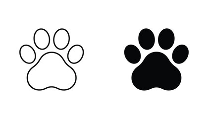Animal paw print icon set for pet care and veterinary services in minimalist linear and solid black glyph design isolated on white background for professional web and marketing graphic materials © Echo