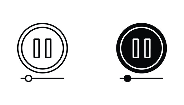 Video player pause button with progress slider icon set in linear and solid black styles for multimedia interface controls isolated on white background for web and mobile application development