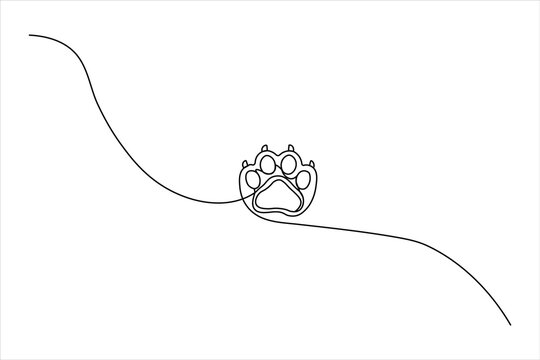 Minimalist one-line art of a cute, rounded dog paw. Features soft edges and continuous lines, ideal for friendly pet branding and animal-themed decor.