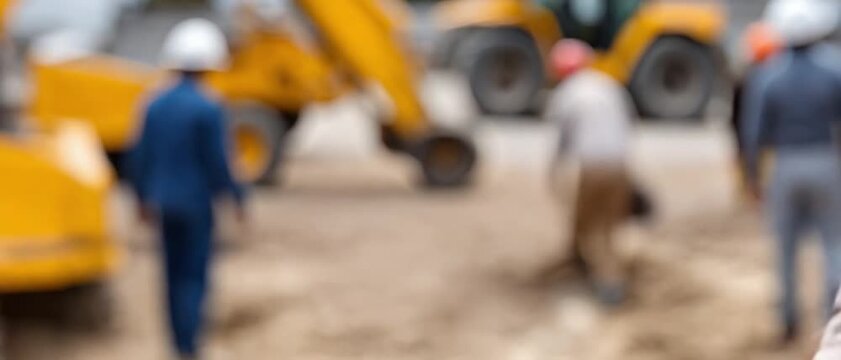 Construction Site in Motion: A dynamic view of a construction site unfolds, where workers collaborate amidst the presence of heavy machinery.