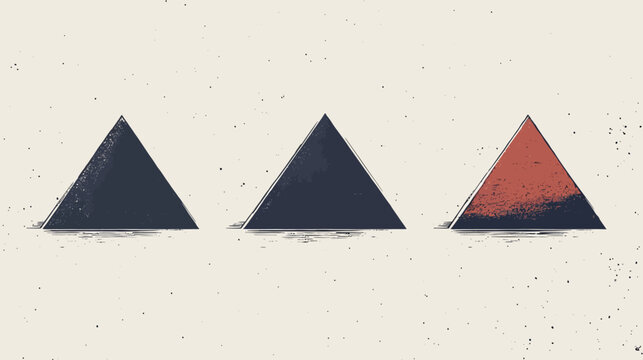 Three textured triangles in a row on a speckled background. One is a gradient of color