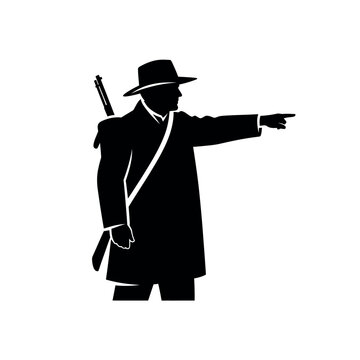 Silhouette of a frontiersman pointing the way.