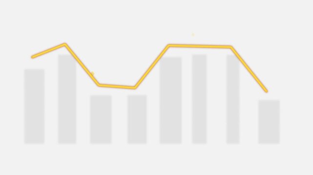 Golden uptrend arrow over white columns, financial growth animation upward
