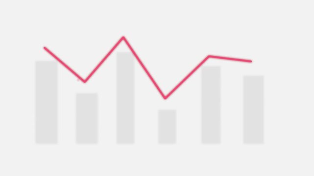 Stock market volatility graph animation, rising falling stock price trend, financial data visualization, red line chart, economic indicator