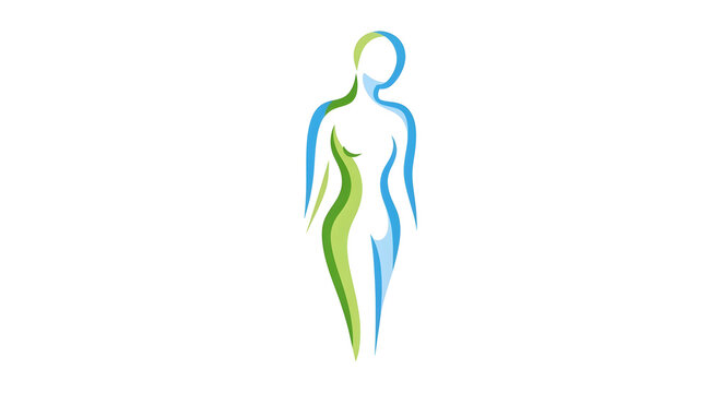 Abstract Human Body Outline with Green and Blue Swoshes for Health, Wellness, or Medical Logo Vector