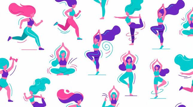 Vector pattern of women practicing fitness and yoga