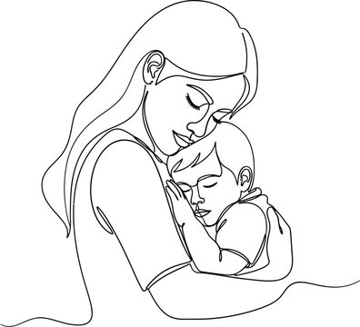 Mother, woman, hugging, holding, cuddling baby, love, care, vector illustration