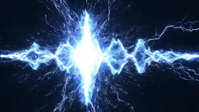 Dynamic Glowing Electric Wave Illustration Featuring Vibrant Blue and White Light Streak Against a Dark Void, Depicting Fluid Energy Motion, Sound Frequency, and Digital Power Stream.