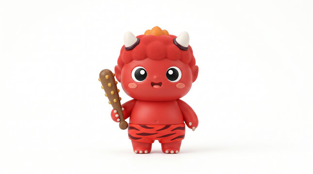 Cute cartoon devil figure holding a spiked club