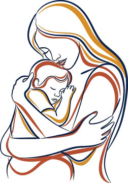Mother, baby, love, family, illustration, line art, colorful, minimalistic, vector