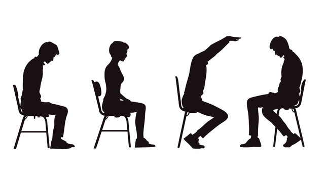 Silhouettes of figures seated in chairs, depicting various postures, from slouched to stretching