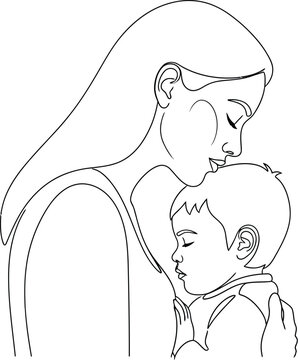Mother, child, love, family, line art, illustration, vector