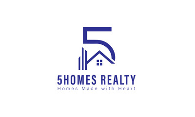 Fototapeta premium Modern Real Estate Logo Design with Number 5 and House Icon