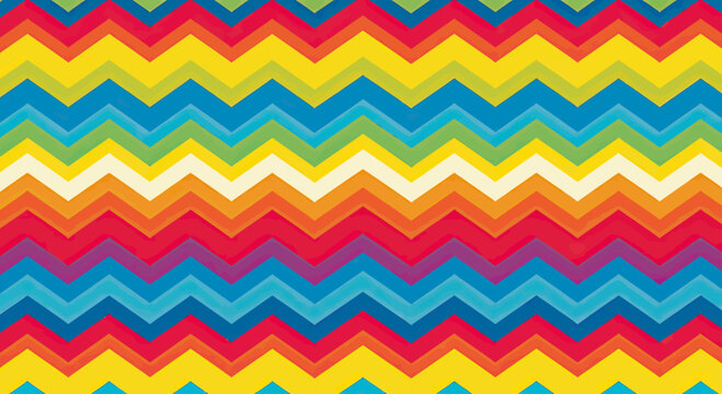 Vibrant, multi-colored zig-zag pattern with a repeating horizontal chevron design