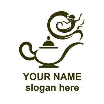 Magic Genie Lamp Logo with Female Spirit Silhouette