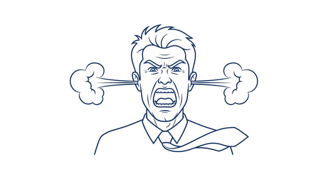 Furious Businessman with Steam Coming Out of His Ears in Isolated White Background