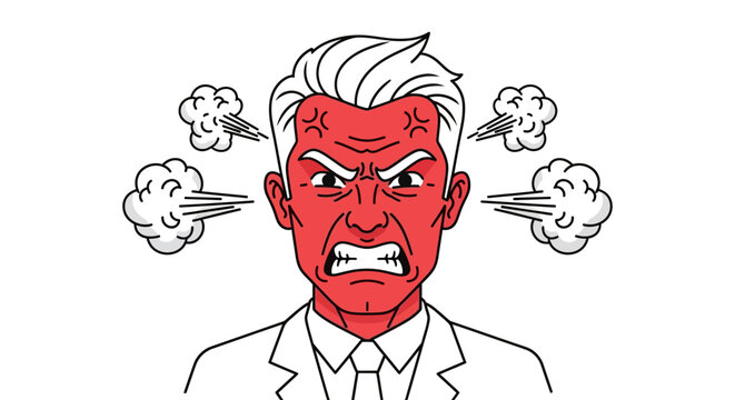 Angry businessman with red face and lightning.