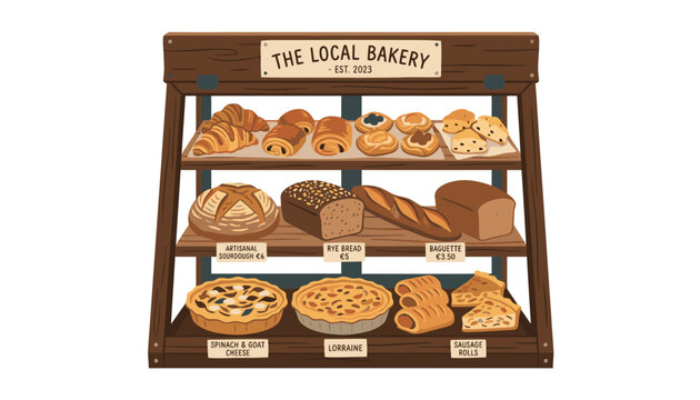 Bakery display with various types bread.