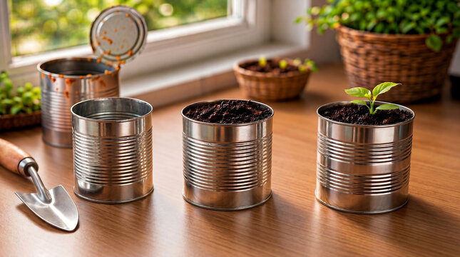 Sustainable Living Concept &mdash; Reuse Recycle Reduce (3R) Turning Waste into Plant Growth