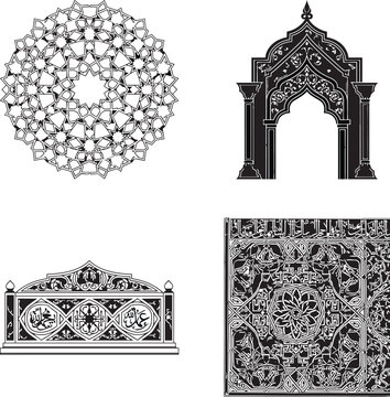 Arabic Calligraphy Alhamdulillah and Geometric Mandalas Collection