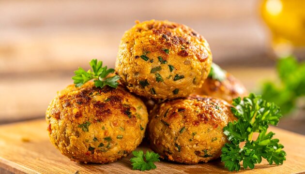 Crispy croquettes. Golden herb croquettes with a crunchy crust, styled in a warm rustic close-up food scene.