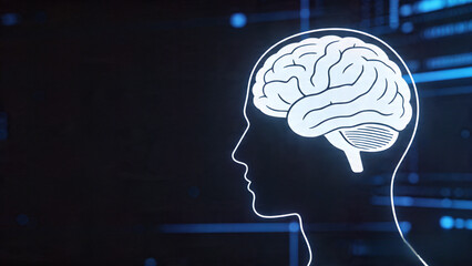 Obraz premium White AI brain silhouette on dark background
