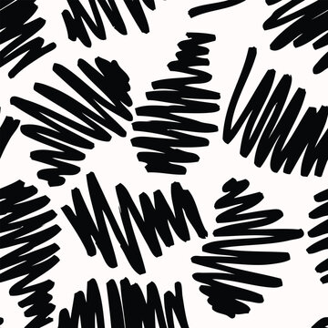 Bold scribble texture seamless pattern, expressive hand-drawn sketch lines, for textile print for fabric, modern monochrome design