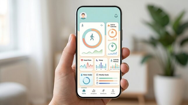 Health fitness mobile app dashboard clean interface