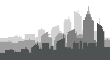 Fototapeta premium Sleek minimalist city skyline silhouette illustration capturing a modern urban landscape with diverse architectural structures and towering buildings, ideal for design projects