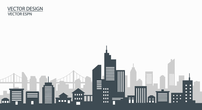 Modern City Skyline Vector Illustration - Silhouette of Urban Architecture with Bridges in the Background