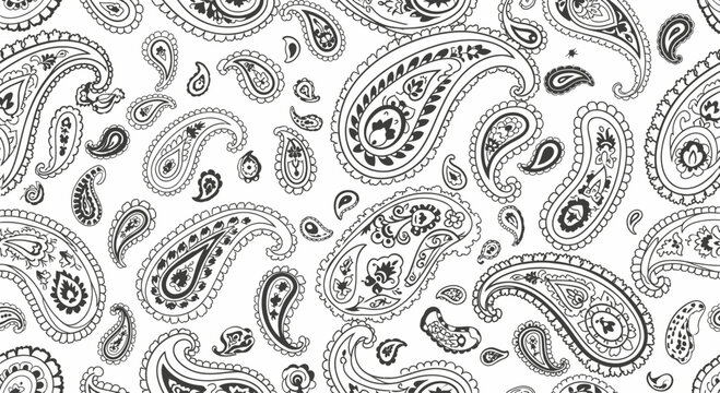 Black and white paisley pattern with intricate details