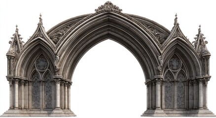 Obraz premium Ornate Gothic archway with intricate stone carvings, buttresses, and pointed spires