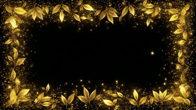 金箔光粒子が描く四角フレームのラグジュアリー背景アニメーション