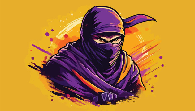 Intense Ninja Warrior with Piercing Gaze and Purple Mask.