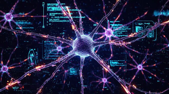 Neural Network Abstract Background with Glowing Neurons and Data Connections
