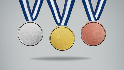 Obraz premium Collection of real gold medals isolated on free png background with a lot of text area - winner copy space concept